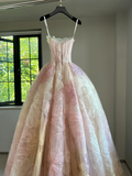 Pretty Ball Gown Sweetheart Pink Tulle Long Floral Quinceanera Dress Formal Gowns Sweet 17 Dresses Vestido De 15 Anos Sweet 16 Dress HZ1121