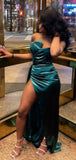 Sexy Mermaid Sweetheart Green Slit Satin Long Prom Dresses Party Dress 20th Birthday Outfits Graduation Dresses HZ1121