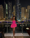 Modest A line Strapless Hot Pink Formal Short Homecoming Dress Middle School Short 21st Birthday Outfits Graduation Dress Cocktail Dresses HZ1121