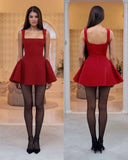 Cute A Line Square Red Satin Mini Short Formal 8th Grade Homecoming Dresses Summer Middle School Hoco Dress Homecoming Outfits HZ1121