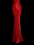 Vintage Mermaid Spaghetti Straps Red Sequin Long Prom Dresses Party Dress 18th Birthday Outfits Graduation Dresses HZ1121