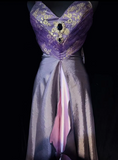 Vintage A Line V Neck Grape Sleeveless Satin Long Prom Dresses Party Dress 18th Birthday Outfits Graduation Dresses HZ1121