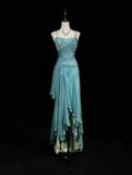 Vintage A Line Spaghetti Straps Blue Sleeveless Chiffon Long Prom Dresses Party Dress 18th Birthday Outfits Graduation Dresses HZ1121