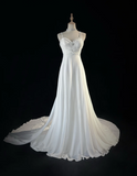 Vintage Bridal Dress A Line Spaghetti Straps Chiffon White Long Wedding Dress Retro Wedding Dresses Modest Wedding Gowns HZ1121