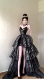 Sparkly Black Spaghetti Strap Sheath Tulle Short Train Evening Dress HZ1121