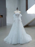Timeless Bridal Dress A-Line Off Shoulder Tulle White Long Wedding Dress Modest Bridal Dress HZ1121