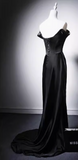 Modest Black Mermaid Evening Gowns Off-the-shoulder Satin Long Prom Dress Elegant 22nd Birthday Dress HZ1121