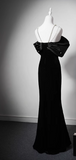 Elegant Black Mermaid Evening Gowns Off-the-shoulder Satin Long Prom Dress Modest Sleeveless Formal Dress HZ1121