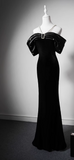 Elegant Black Mermaid Evening Gowns Off-the-shoulder Satin Long Prom Dress Modest Sleeveless Formal Dress HZ1121