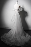 Elegant White Mermaid Evening Gowns Off-the-shoulder Tulle Long Prom Dress Modest Sleeveless Formal Dress HZ1121