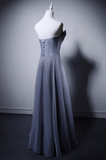 Elegant Light Gray Blue Strapless Long Evening Gowns A-Line 18th Birthday Dress Tulle Graduation Prom Dresses HZ1121