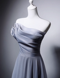 Elegant Light Gray Blue Strapless Long Evening Gowns A-Line 18th Birthday Dress Tulle Graduation Prom Dresses HZ1121