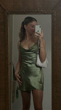 Pretty A Line Spaghetti Straps Olive Green Satin Sleeveless Short Formal 8th Grade Homecoming Dresses Summer Middle School Hoco Dress Homecoming Outfits HZ1121