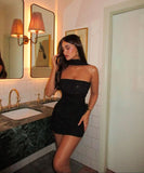 Pretty Sheath Strapless Little Black Dress Sequin Short Formal 8th Grade Homecoming Dresses Summer Middle School Hoco Dress 6th Grade Graduation Outfits 21st Birthday Dress HZ1121