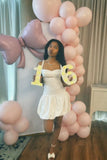 Pretty Sheath Spaghetti Straps White Sleeveless Short Formal 8th Grade Homecoming Dresses Summer Middle School Hoco Dress Homecoming Outfits HZ1121