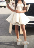 Pretty A line Off The Shoulder Satin Summer 16th Birthday Dress Hoco Dress Birthday Outfit 19th Birthday Mini Cocktail Dresses HZ1121
