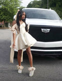 Pretty A line Off The Shoulder Satin Summer 16th Birthday Dress Hoco Dress Birthday Outfit 19th Birthday Mini Cocktail Dresses HZ1121