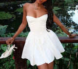 Cute A Line Sweetheart Sleeveless White Short Formal 8th Grade Homecoming Dresses Summer Middle School Hoco Dress Homecoming Outfits HZ1121