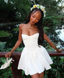 Cute A Line Sweetheart Sleeveless White Short Formal 8th Grade Homecoming Dresses Summer Middle School Hoco Dress Homecoming Outfits HZ1121