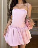 Fancy Short Hoco Dresses A line Strapless Satin Mini Formal 8th Grade Homecoming Dresses Summer Middle School Pink Homecoming Outfits HZ1121