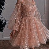 Cute A line Off The Shoulder Short Sleeves Formal 8th Grade Homecoming Dresses Pink Summer Middle School Hoco Dress Homecoming Outfits HZ1121