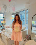 Cute A line Square Neck Sleeveless Blush Pink Short Formal 8th Grade Homecoming Dresses Summer Middle School Hoco Dress Homecoming Outfits HZ1121