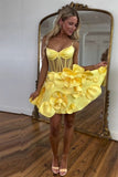 Fancy Short Hoco Dresses Ball Gown Spaghetti Straps Yellow Formal 8th Grade Homecoming Dresses Summer Middle School Homecoming Outfits HZ1121