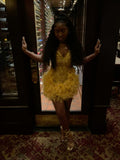 Cute Sheath Straps Yellow Sequin Sleeveless Mini Short Formal 8th Grade Homecoming Dresses Summer Middle School Hoco Dress Homecoming Outfits Birthday Dress HZ1121