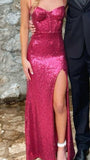 Elegant Sheath Spaghetti Straps Pink Sequin Prom Dresses Party Dress Summer 20th Birthday Outfits 18th Birthday Dresses HZ1121