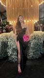 Elegant Mermaid Sweetheart Satin Black Slit Prom Dresses Party Dress Summer 20th Birthday Outfits 18th Birthday Dresses HZ1121