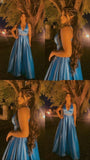 Elegant A Line 2 Pieces Blue Satin Prom Dresses Party Dress Summer 20th Birthday Outfits 18th Birthday Dresses HZ1121