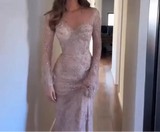 Ethereal Wedding Dress Sheath V Neck Lace Long Sleeves White Wedding Dresses Bridal Gowns HZ1121