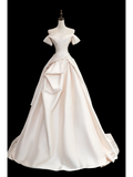 Timeless Bridal Gown Ball Gown Off The Shoulder Satin Long Pink Wedding Dresses Elegant Bridal Gowns HZ1121