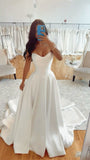 Unique Bridal Gown A Line Sweetheart Neck Satin Sleeveless Pleated Wedding Dresses Modest Bridal Gowns HZ1121