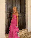 Elegant A Line Halter Pink Chiffon Long Prom Dresses Party Dress Summer 22th Birthday Outfits 18th Birthday Dresses HZ1121