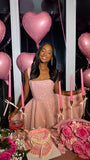 Cute A Line Square Neckline Sequin Short Summer Pink Birthday Dress Hoco Dress Birthday Outfit 18th Birthday Mini Party Dresses HZ1121