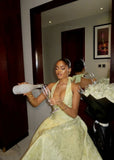 Cute Ball Gown Halter Yellow Satin Long Birthday Dress Prom Dress Baddie Summer Birthday Outfit HZ1121