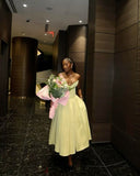 Cute Ball Gown Yellow Satin Long Birthday Dress Prom Dress Baddie Summer Birthday Outfit HZ1121