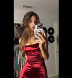 Cute Sheath Burgundy Satin Short Summer Birthday Dress Hoco Dress Birthday Outfit 19th Birthday Mini Party Dresses HZ1121