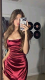 Cute Sheath Burgundy Satin Short Summer Birthday Dress Hoco Dress Birthday Outfit 19th Birthday Mini Party Dresses HZ1121