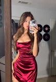 Cute Sheath Burgundy Satin Short Summer Birthday Dress Hoco Dress Birthday Outfit 19th Birthday Mini Party Dresses HZ1121