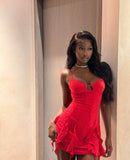 Sexy Sheath Red Chiffon Short Summer Birthday Dress Hoco Dress Birthday Outfit 19th Birthday Mini Party Dresses HZ1121