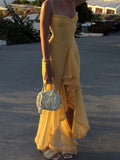 Sexy High Low Spaghetti Straps Yellow Long Birthday Dress Prom Dress Baddie Summer Birthday Outfit HZ1121