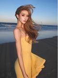 Sexy High Low Spaghetti Straps Yellow Long Birthday Dress Prom Dress Baddie Summer Birthday Outfit HZ1121