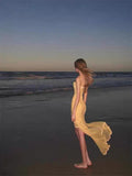Sexy High Low Spaghetti Straps Yellow Long Birthday Dress Prom Dress Baddie Summer Birthday Outfit HZ1121