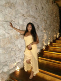 Sexy High Low Spaghetti Straps Yellow Long Birthday Dress Prom Dress Baddie Summer Birthday Outfit HZ1121