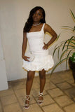 Sexy Sheath Straps White Satin Ruffles Short Summer Birthday Dress Hoco Dress Birthday Outfit 18th Birthday Mini Party Dresses HZ1121