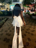 Sexy Ball Gown Straps White Satin Bow Short Summer Birthday Dress Hoco Dress Birthday Outfit 18th Birthday Mini Party Dresses HZ1121