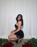 Sexy A Line Spaghetti Straps Black Lace Short Summer Birthday Dress Hoco Dress Birthday Outfit 18th Birthday Mini Party Dresses HZ1121