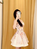 Sexy A Line Spaghetti Straps Pink Floral Short Summer Birthday Dress Hoco Dress Birthday Outfit 18th Birthday Mini Party Dresses HZ1121